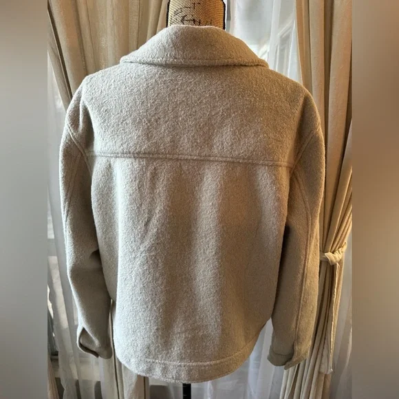 Joie Camel Tan Teddy Long Sleeve Button Front Moto Shacket Cropped - Picture 5 of 10